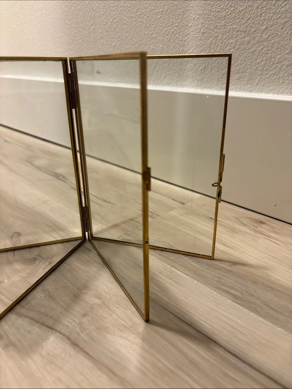 Vintage Brass & Glass 4-Panel Folding Photo Frame